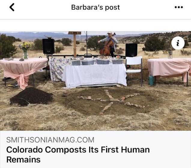Barbs post with a link to a Smithsonian Magazine article: Colorado Composts Its First Human Remains